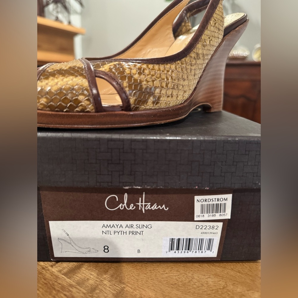 Cole Haan Women's Amaya Nike Air Slingback Python Wedge Platform Heel Size 8
